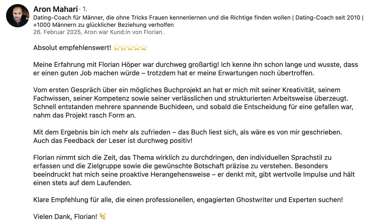 LinkedIn-Empfehlung von Aron Mahari