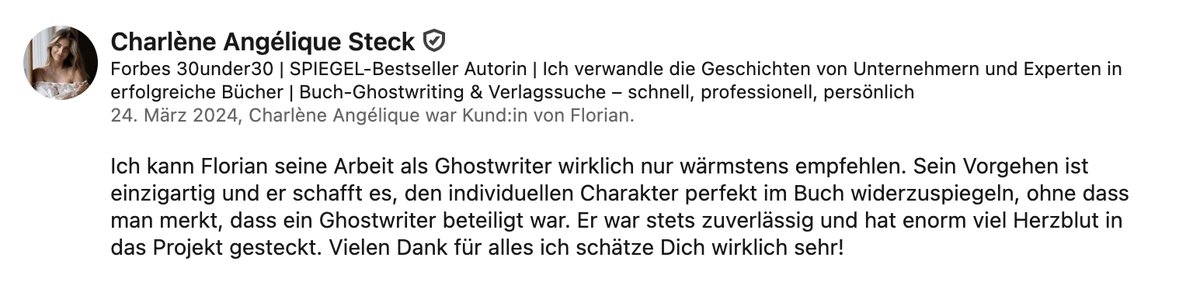 LinkedIn-Empfehlung von Charlène Angélique Steck