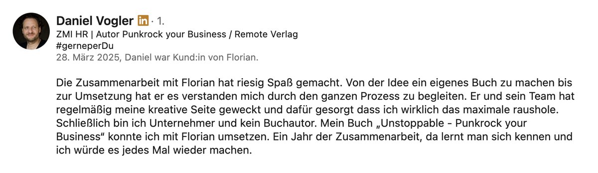 LinkedIn-Empfehlung von Daniel Vogler