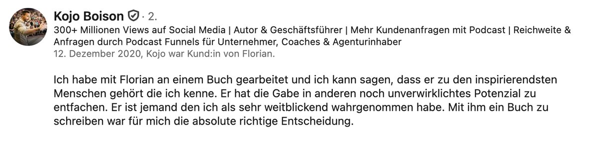 LinkedIn-Empfehlung von Kojo Boison
