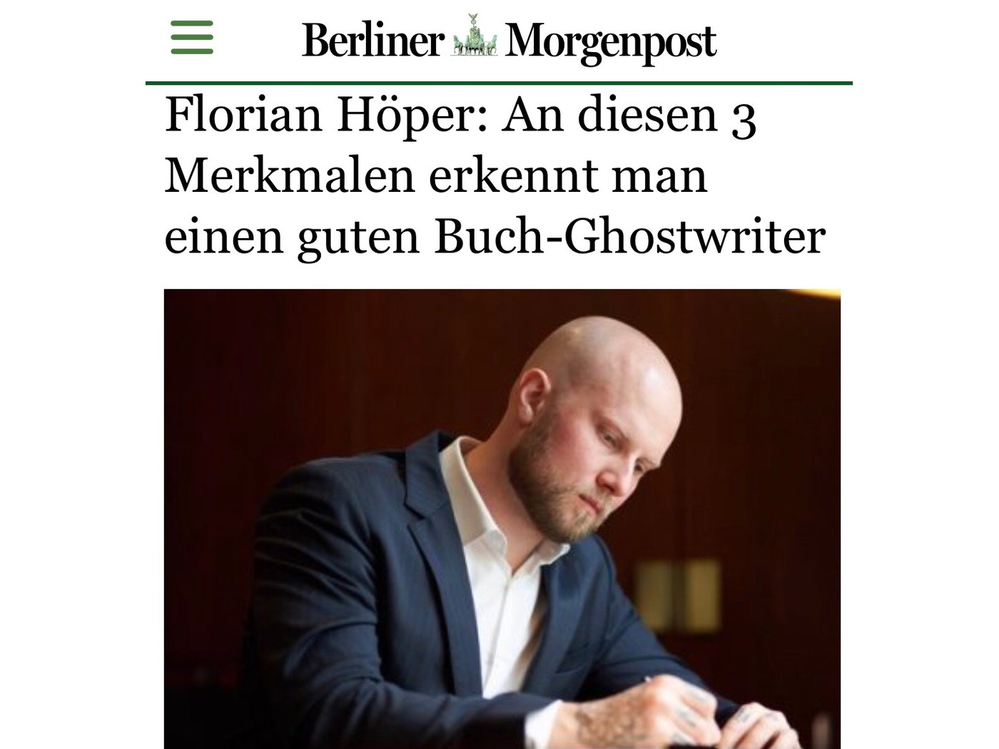 Berliner Morgenpost — Florian Höper: An diesen 3 Merkmalen erkennt man einen guten Buch-Ghostwriter